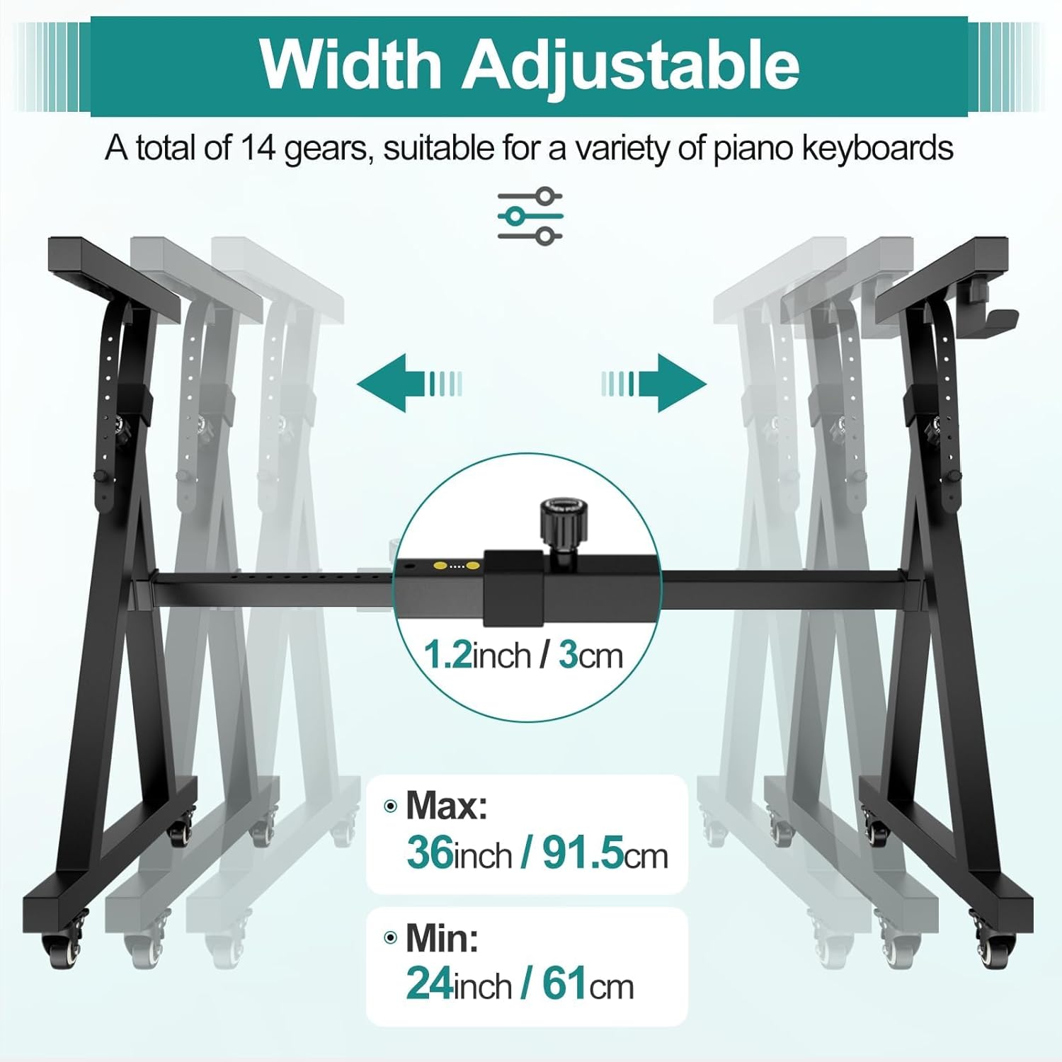 Stands Keyboard Stand with Wheels, Black Z Style Adjustable & Portable Rolling Digital Piano Stand Professional Sturdy Heavy Duty Fits 54/61/76/88 Keys Musical Electric Pianos