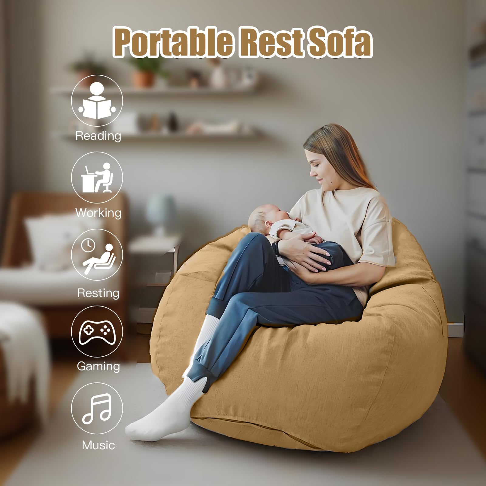 Pouf pour enfants et adultes - Housse uniquement (sans rembourrage) - Pouf pour chambre à coucher, bureau, salon, terrasse (marron clair)