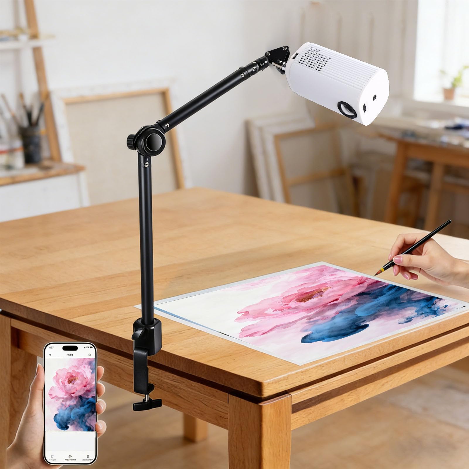 Proiettore Artistico da Tracciare, Proiettore da Disegno HD 1080P per Pareti e Tele con Supporto Regolabile, di Schizzi per Artisti, Bambini, Torte, Biscotti (Ferro, plastica 2)
