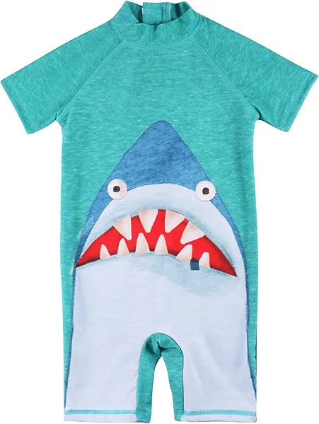 Cadocado Baby Boy Rashguard Swimsuit Zip Up One Piece Boys' Swimwear Short Sleeves Kid Bathing Suits Sun Protection Swim Suit