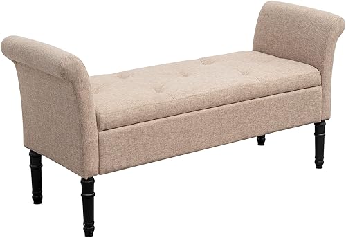 Miniatura 8 de annjoe Banco otomano de almacenamiento, banco de dormitorio, cama, entrada, pasillo, cofre/reposapiés/asiento acolchado (O70324-TAN, bronceado)