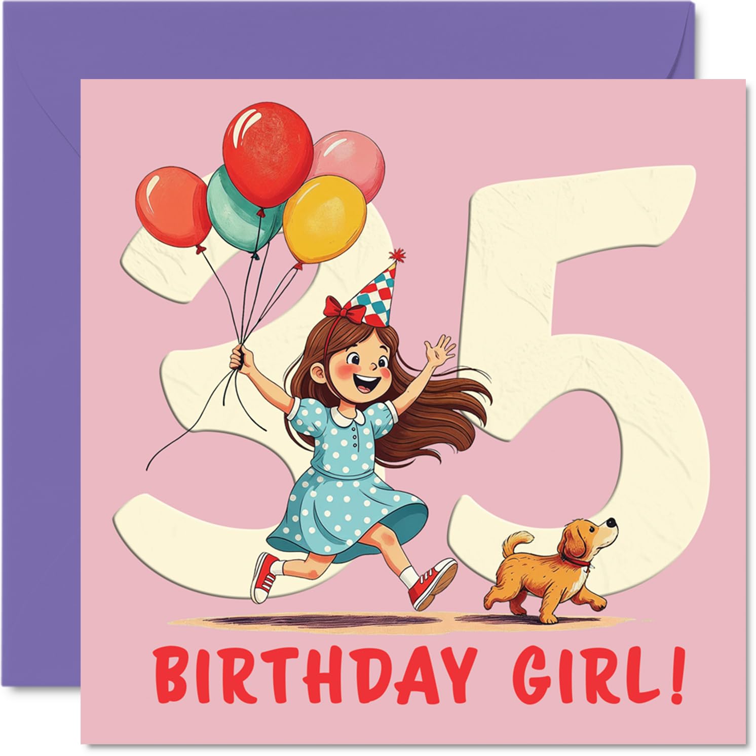 35th Birthday Cards for Women - Balloon Girl - Happy Birthday Card for 35 Year Old Woman Auntie Neighbour Niece Friend, 145mm Bday Greeting Cards