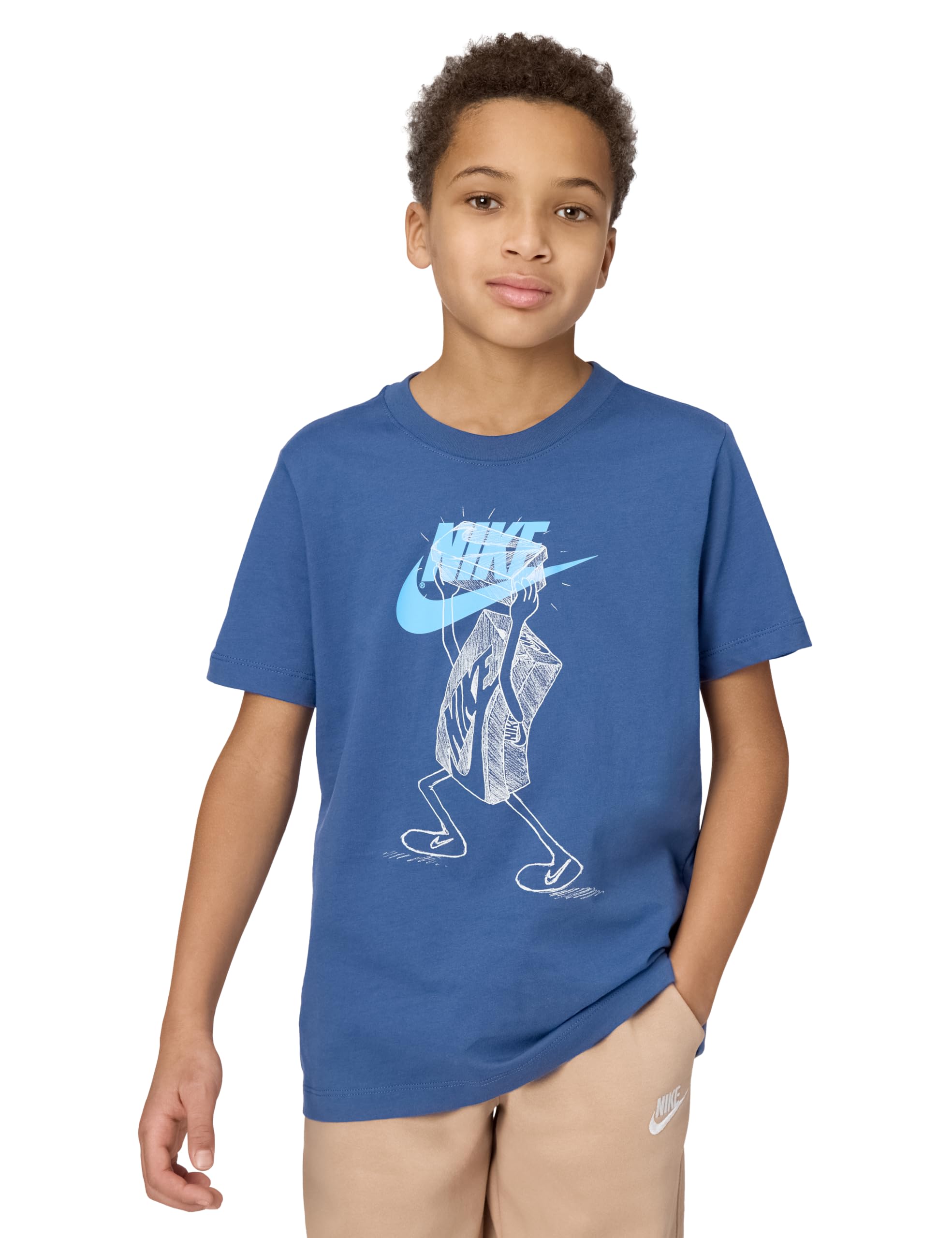 Nike Unisex Big Kids' Sportswear Club Futura Shoebox T-Shirt - Boys and Girls