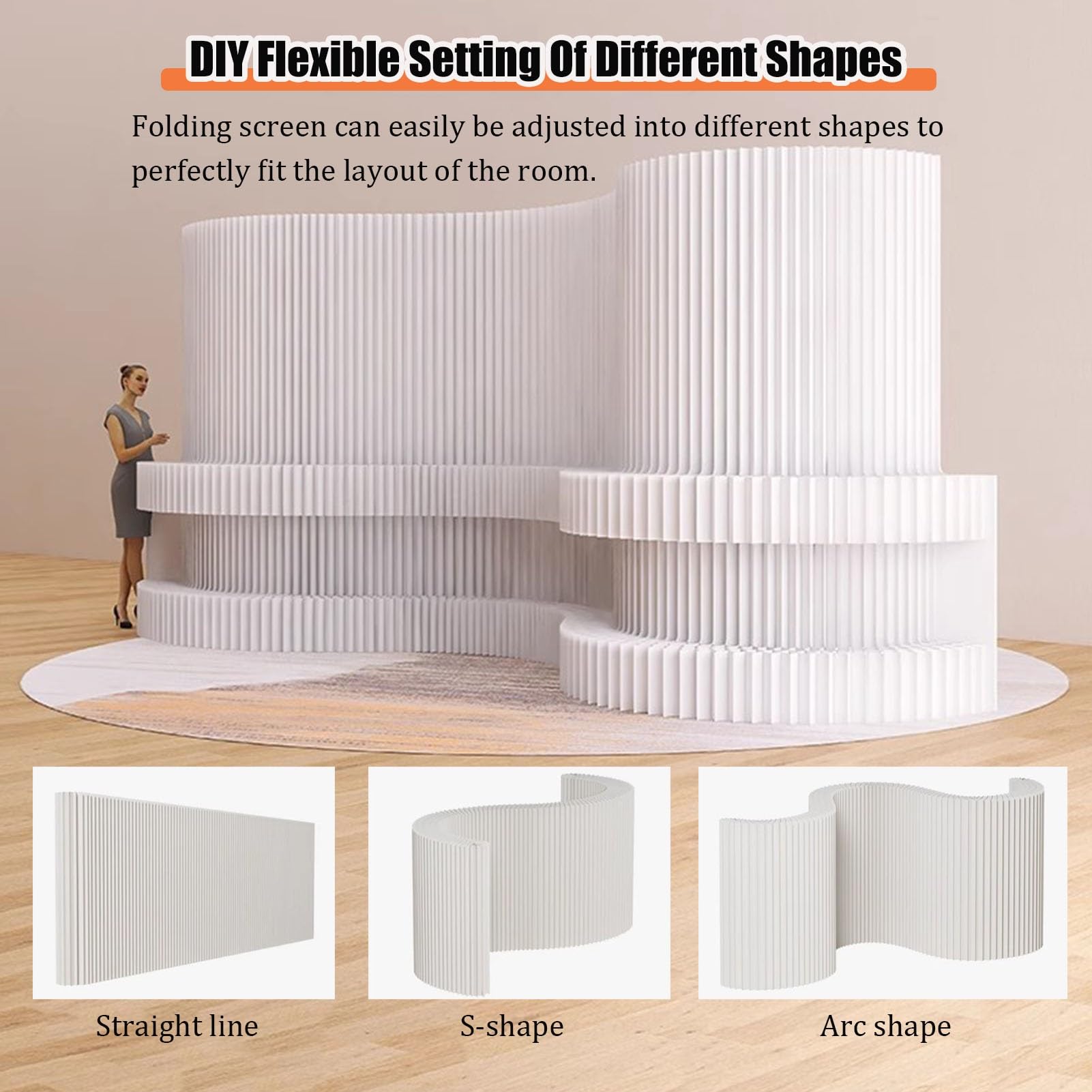 SAeWare Divisorio moderno in carta, pieghevole, portatile, con ripiano portaoggetti per separare e decorare gli spazi, ideale per salotti, camere da letto e uffici, lunghezza 150 x altezza 200 cm