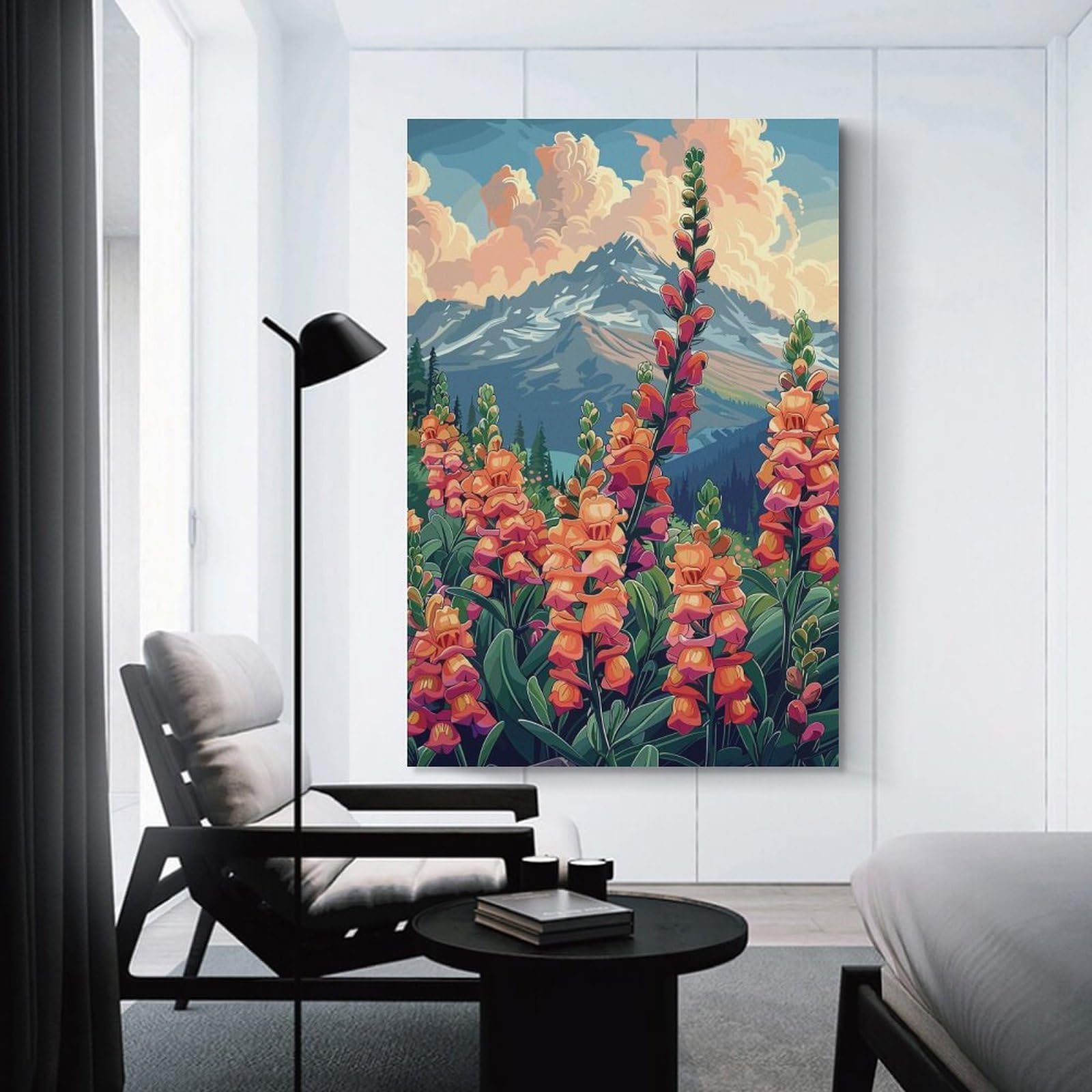 Junmoney Wall Art Print Mountain Flowers, 24x36inch(60x90cm), for Hallway, Bedroom Or Modern Interiors, Thoughtful Wall Decor for Art Lovers
