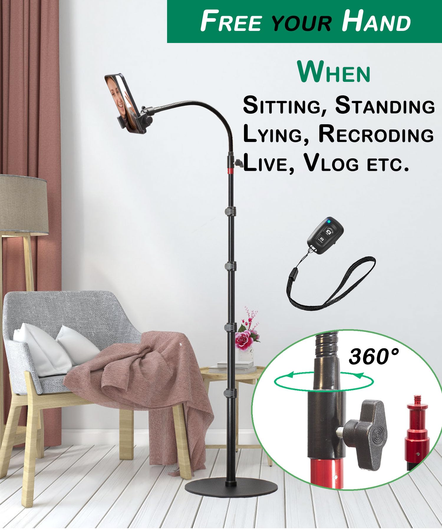 Soporte Superior para teléfono, Cuello de Cisne, Soporte Alto para teléfono Celular con Soporte de Altura Ajustable, Base Pesada, Cabezal de 360, Funciona con iPhone 15, iPhone 15 Pro MAX, iPhone 15