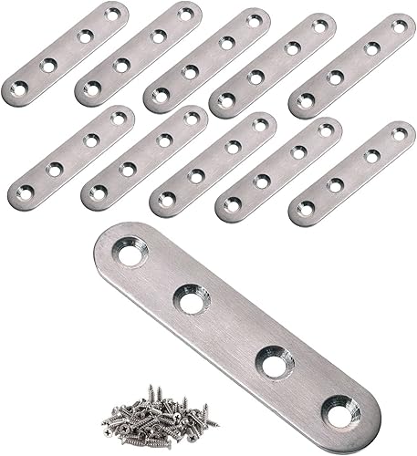 VinBee Soportes rectos planos para reparar placas para fijación de madera, soporte de conector de acero inoxidable con tornillos, 12 piezas de 3
