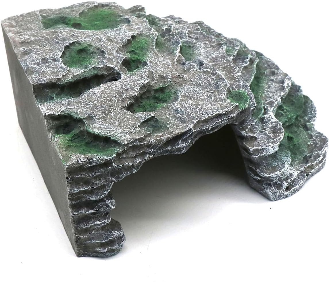 Large Reptile Hide Shale Scape Step Ledge, Reptile Cave Hideout, Bearded Dragons Accessories, Basking Rocks for Bearded Dragons (Large-B-11.8 * 9.8 * 5.3)