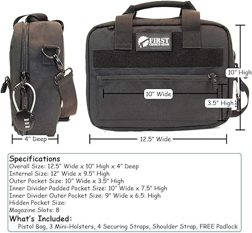Miniatura 7 de FirstChoice - Funda para pistola para pistolas  2 a 4 pistolas acolchadas tácticas para disparos de pistola blanda, cremalleras con candado, 3