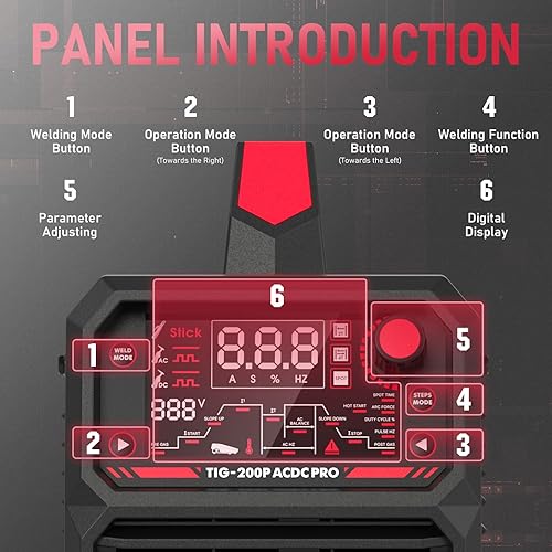 Miniatura 4 de YESWELDER - Soldador TIG-205DS HF TIGStickArc de 205 amperios, 110 y 220 V de doble voltaje, TIG con pedal de pie