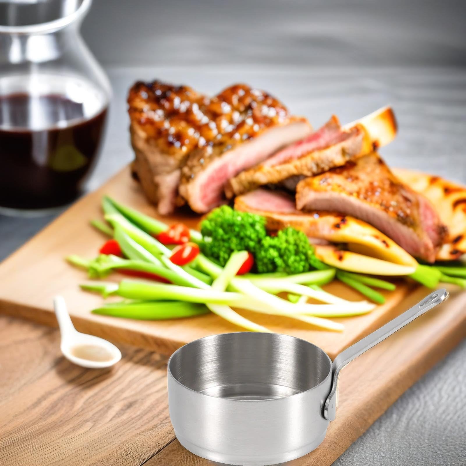 Mini Saucepans, 2Pcs Mini Sauce Pan Professional Stainless Steel Sauce Cup with Handle Metal Mini Saucepan for Butter Chocolate