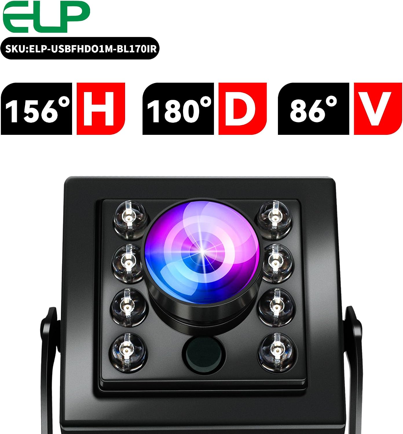 ELP 1080P Day&Night Vision USB Fisheye Camera for Computer, 2MP Automatic IR-Cut Switching All-Day Image USB2.0 OV2710 PC Webcam with 10pcs 650nm+850nm IR LEDs for Windows, Linux, Android and Mac OS