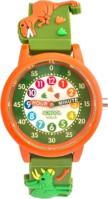 Kids 3D Band First Watch - Analog Color Watch - Monster Trucks, Dinosaurs, Spider - Time Teacher - Girls, Boys, Children - School Watch
