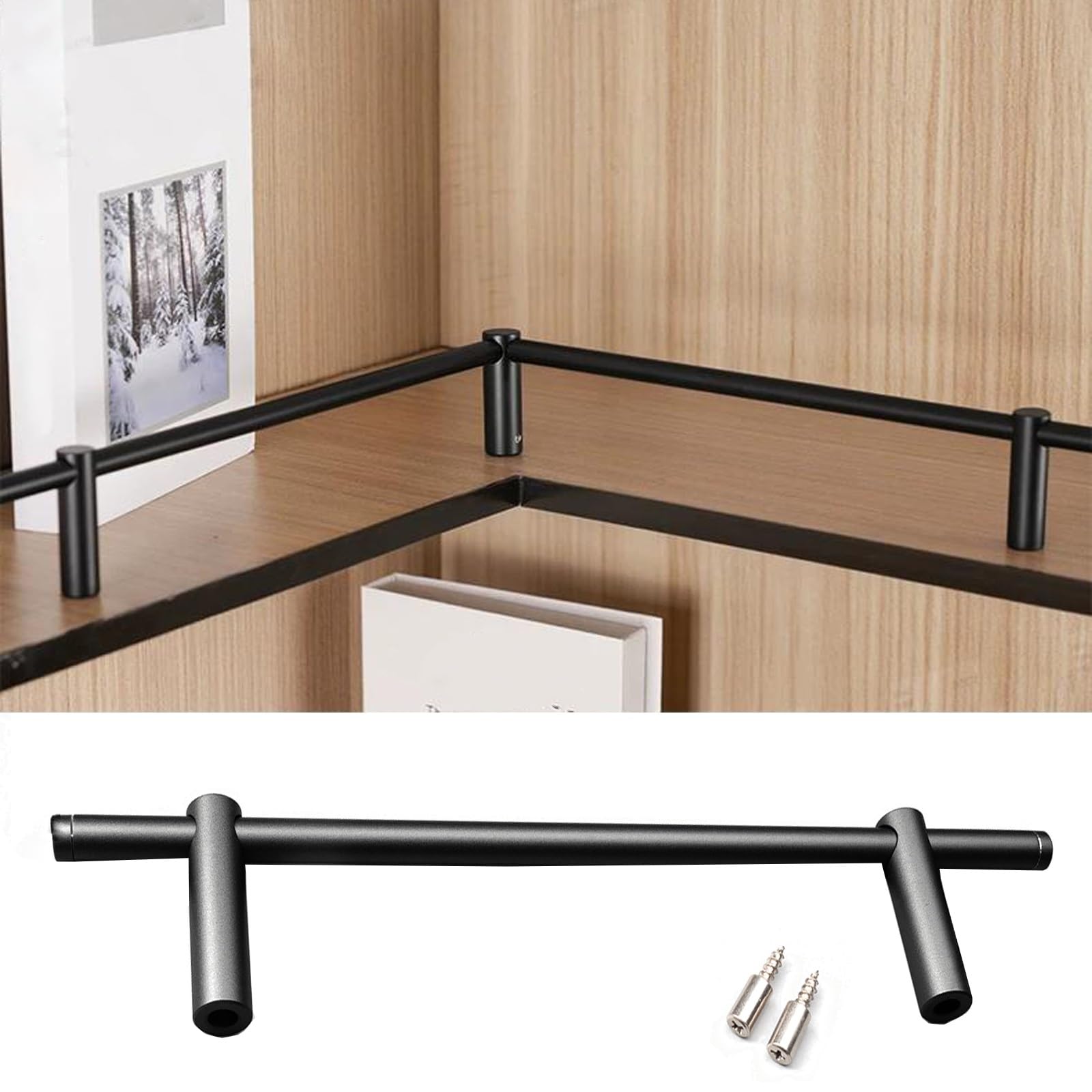 Errulan Black Metal Shelf Guard Rail Decorative, Anti-Fall Gallery Rails Shelf Mounting Hardware, Modern Shelfs Rail Fence Set, Prevents Items From Falling(,30Cm/11.8In)