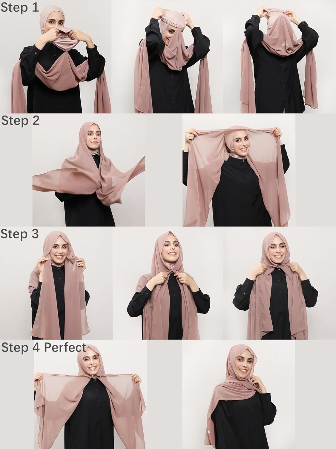 Instant Chiffon Hijab Set 3-in-1 Hijabs Scarf with Built-in Magnets and Undercap Head Wraps with Modal Cap - Image 4