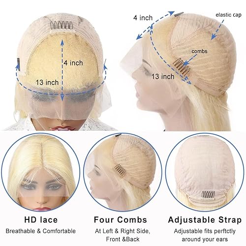 Miniatura 4 de Peluca rubia Bob de cabello humano 613 Bob encaje frontal peluca de cabello humano 13x6 rubio encaje frontal Bob pelucas prearrancadas 180% 14