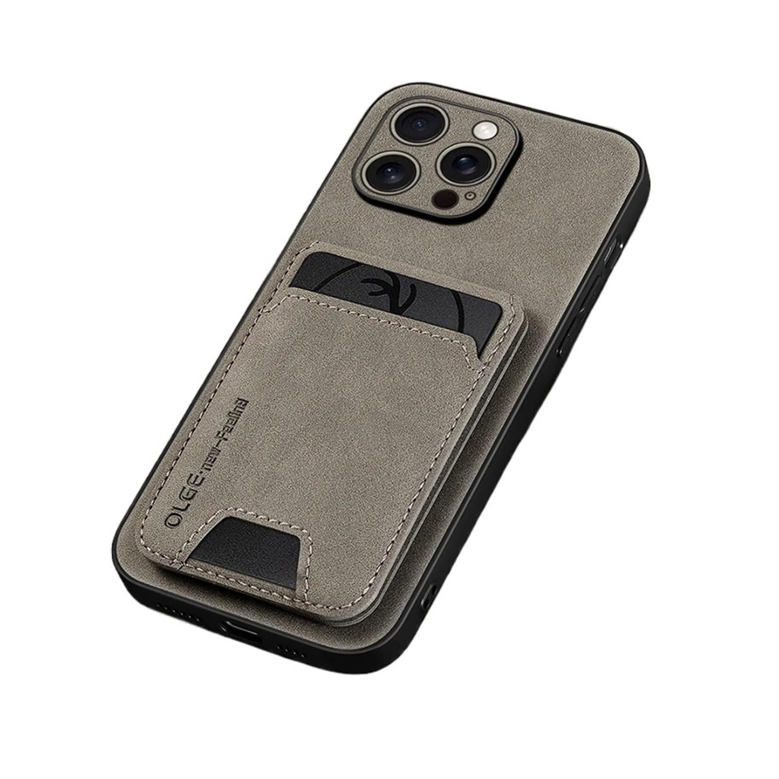 Funda de cuero con tarjetero para iPhone 13 Pro gris carcasa trasera de PU antichoque 8