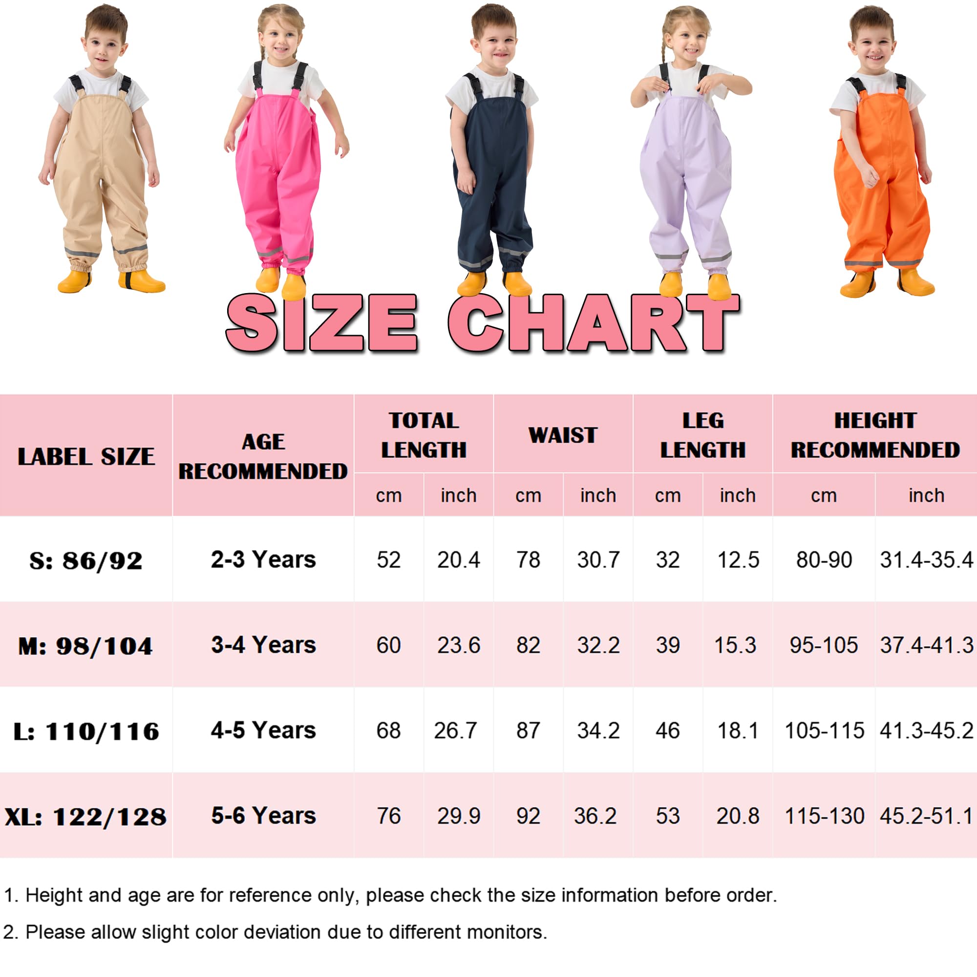 Enfant Pantalon Imperméable, Filles Garçons Pantalon de Pluie Salopette Combinaison de Pluie Réutilisable Vêtements de Pluie