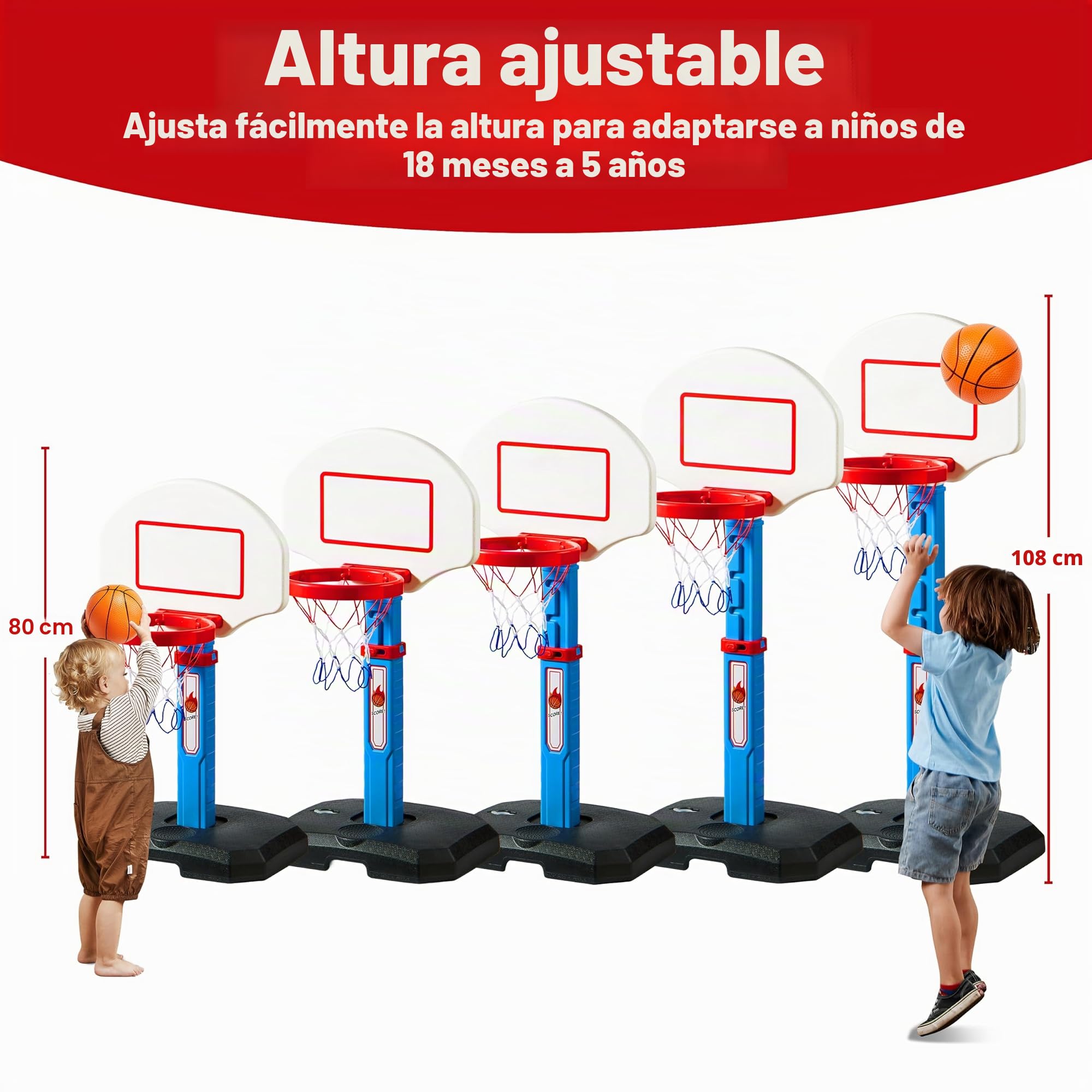 JOYIN Aro de Baloncesto para niños, aro de Baloncesto para Interiores y Exteriores con Soporte Ajustable de Altura de 30,7 a 42,5 Pulgadas, Mini aro de Baloncesto para niños de 3, 4, 5, 6, 7, 8 años