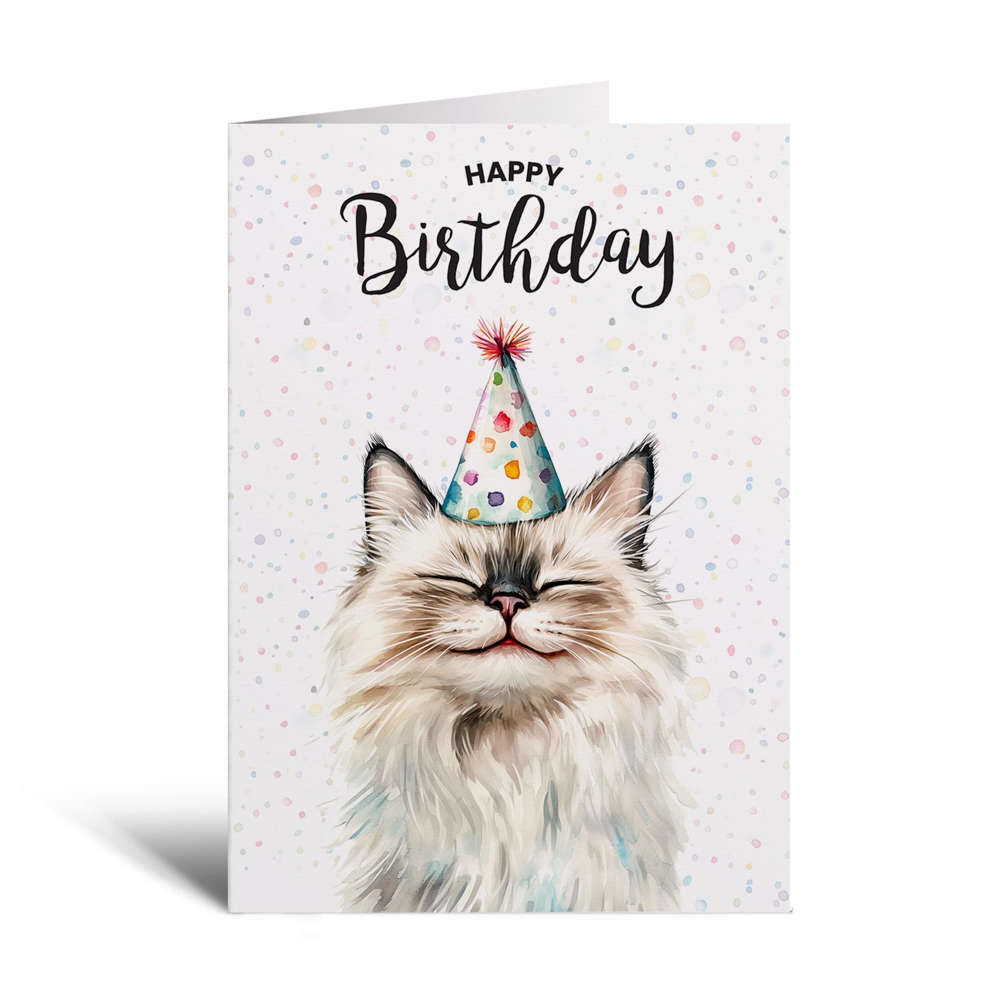 Postcard Prints - Ragdoll Cat Birthday Card for Him or Her - Charming Cat Illustration - 5x7 Inch - 300gsm Matte Finish - Includes Brown Kraft Envelope - 3 Card Pack