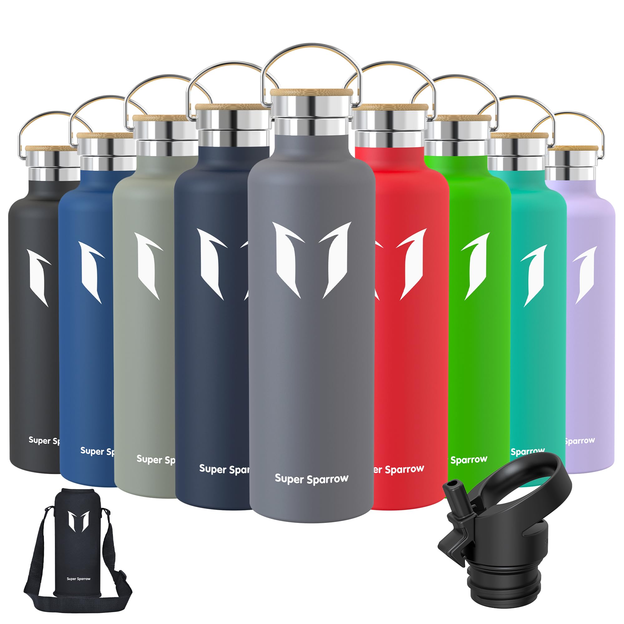 Super Sparrow Borraccia Termica 1L , Bottiglia Termica Senza Perdite - Senza BPA Borracce, per Bambini, Scuola, Sport, Campeggio, Yoga, Palestra, Ciclismo