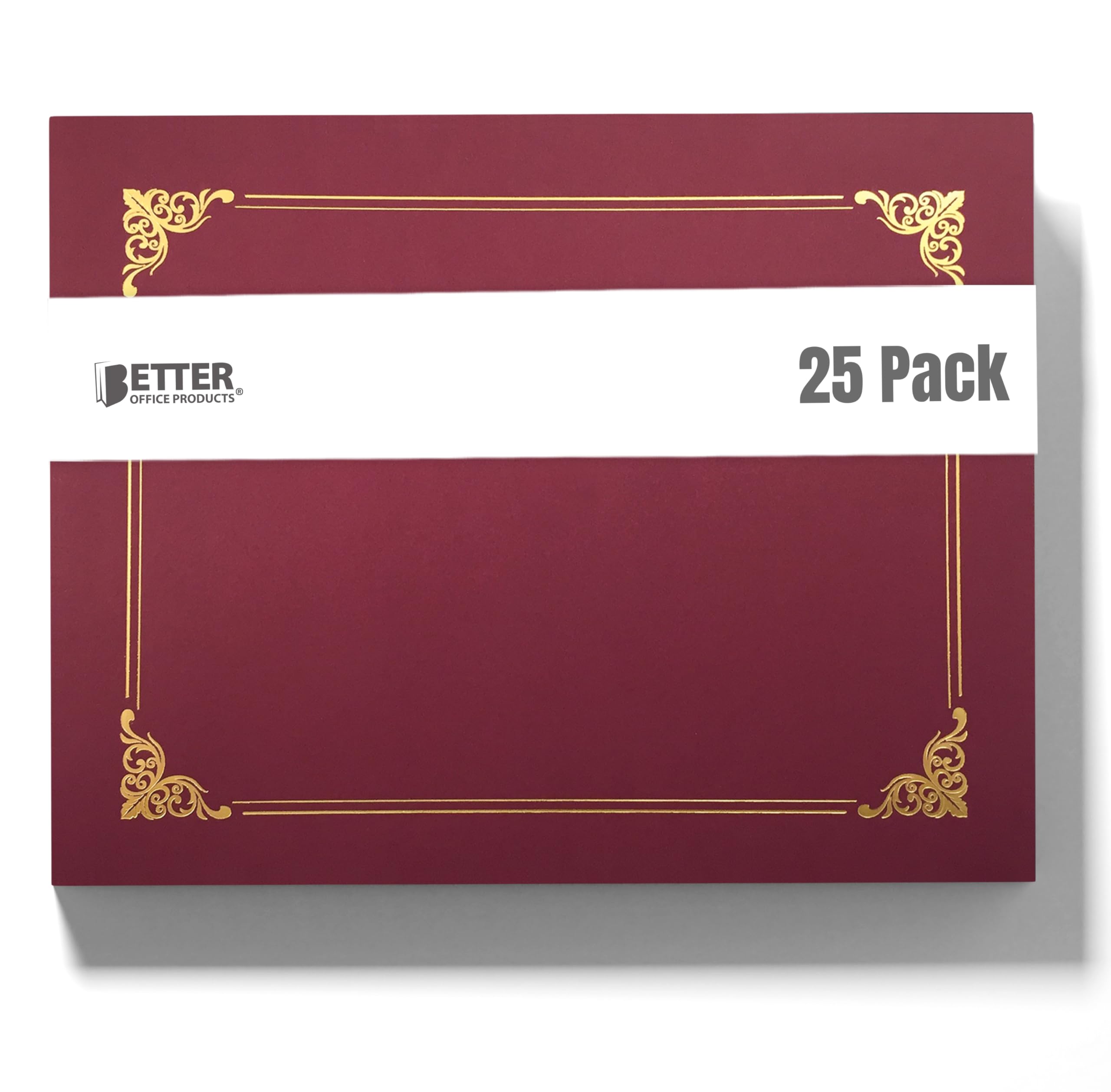 Better Office Products 25 Pack Red Certificate Holders, Diploma Holders, Document Covers with Gold Foil Border, , for Size Paper, 25 Count, Crimson Red