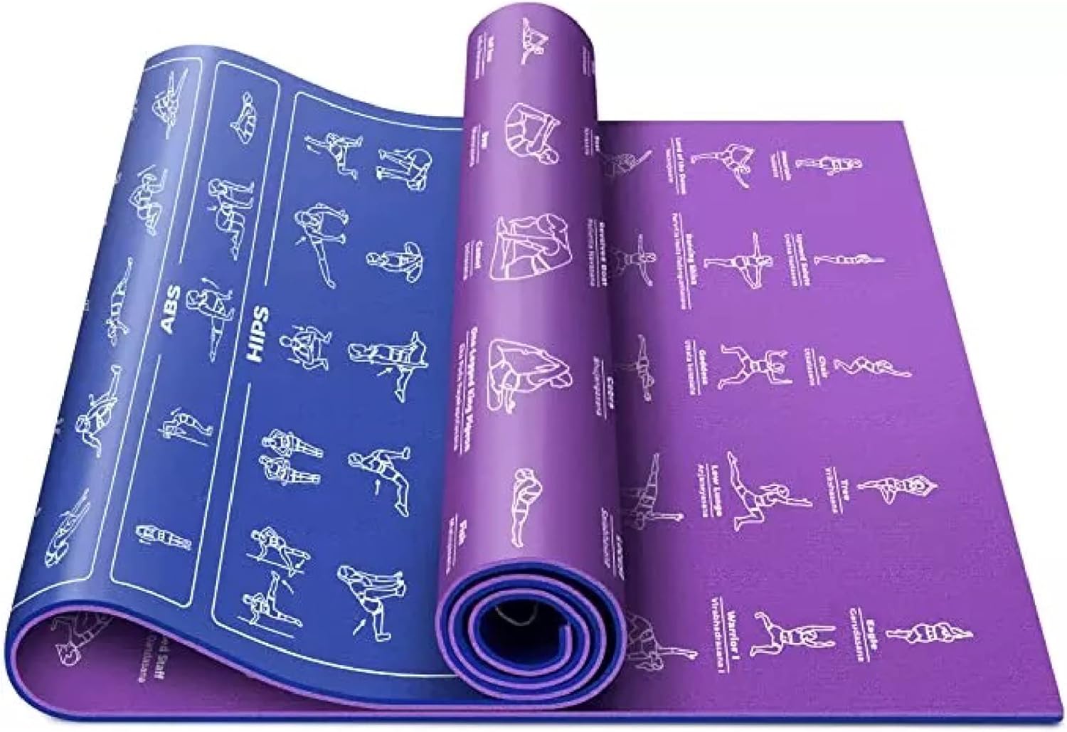 Instructional NonSlip Yoga Mat with 75 Poses & Stretches Thick, EcoFriendly Mat for Home
