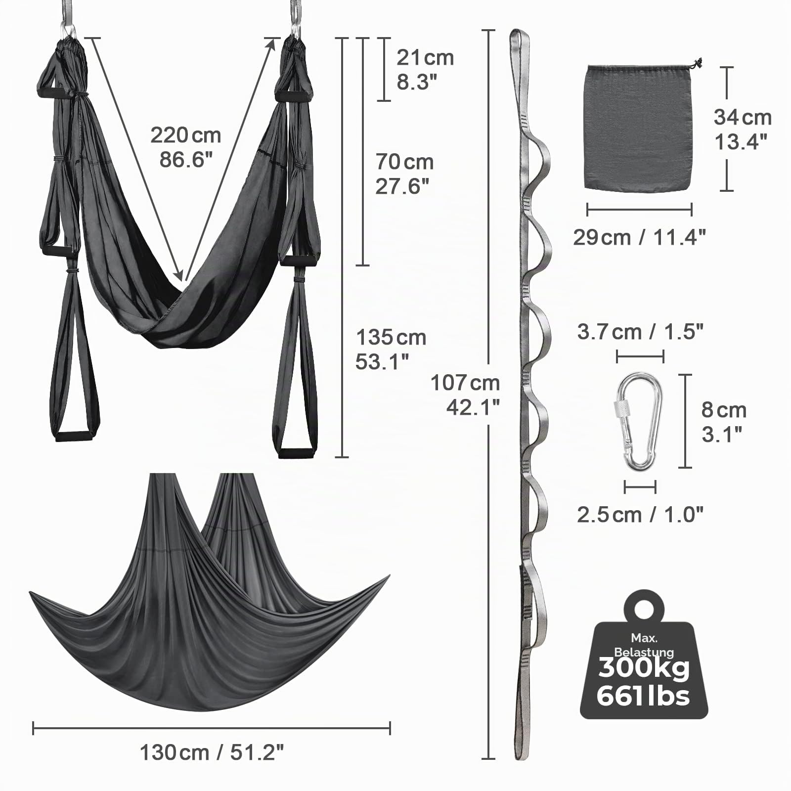 Leogreen Yoga-Hängematte, Schaukel, Yoga, Inversions-Hängematte, für Yoga, Anti-Schwerkraft, Nylon Taffetas, Kapazität 300 kg