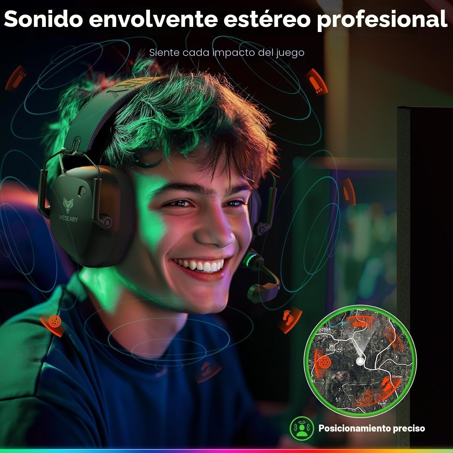 WESEARY WG4 Cascos Gaming Inalambricos, Auriculares Gaming de 2.4G para PS5, PS4, PC, Switch, Mobile, Sonido Estéreo Auriculares con Microfono, Duración 45Hr+
