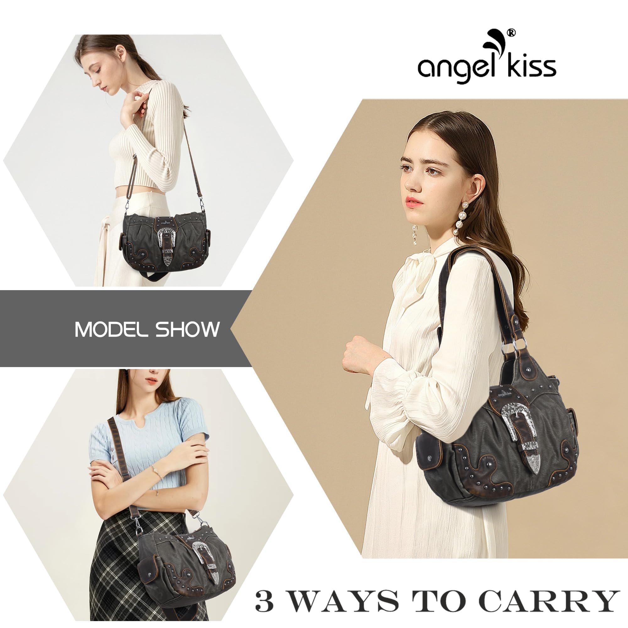 Angel Kiss Bolso Mujer Bandolera PU Cuero Tote Bag Práctica y Elegante Bolso Shopper Mujer con Cremallera de Múltiples Bolsillos para Compras, Viajes, Escolares, Trabajo y Ocasiones Casuales
