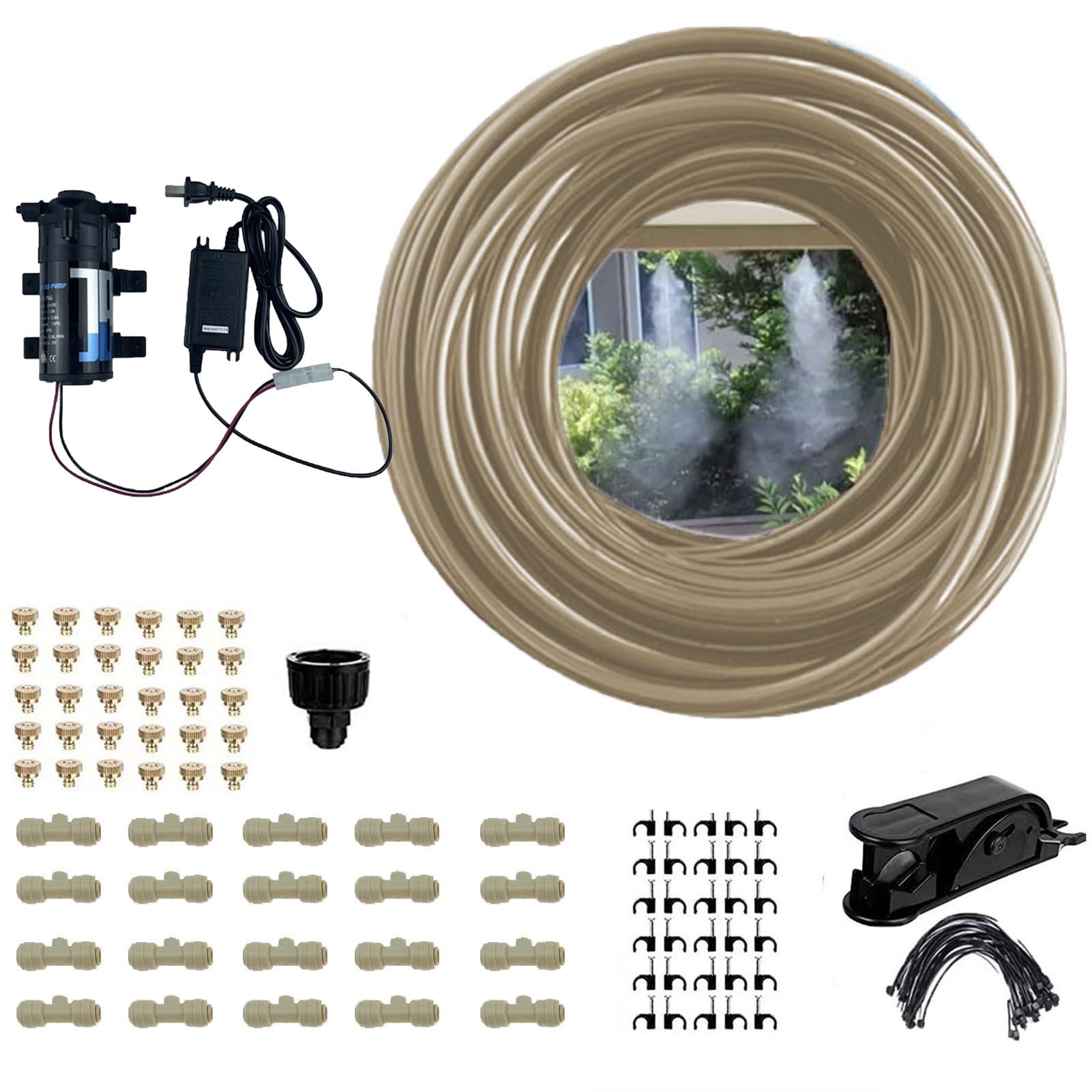 Ugello di nebulizzazione regolabile in ottone, Sistema di raffreddamento a nebulizzazione con pompa Kit irrigazione for serra da giardino Dimensioni multiple(10M(32.8ft)-13 nozzles)