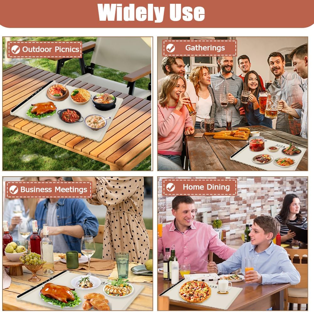Electric Warming Tray, Abnaok Silicone Warming Mat Rollable & Portable Heating Tray, 3 Temperature Settings,Auto Shut-Off -Versatile Food Warmer for Gatherings,Parties,Everyday Use