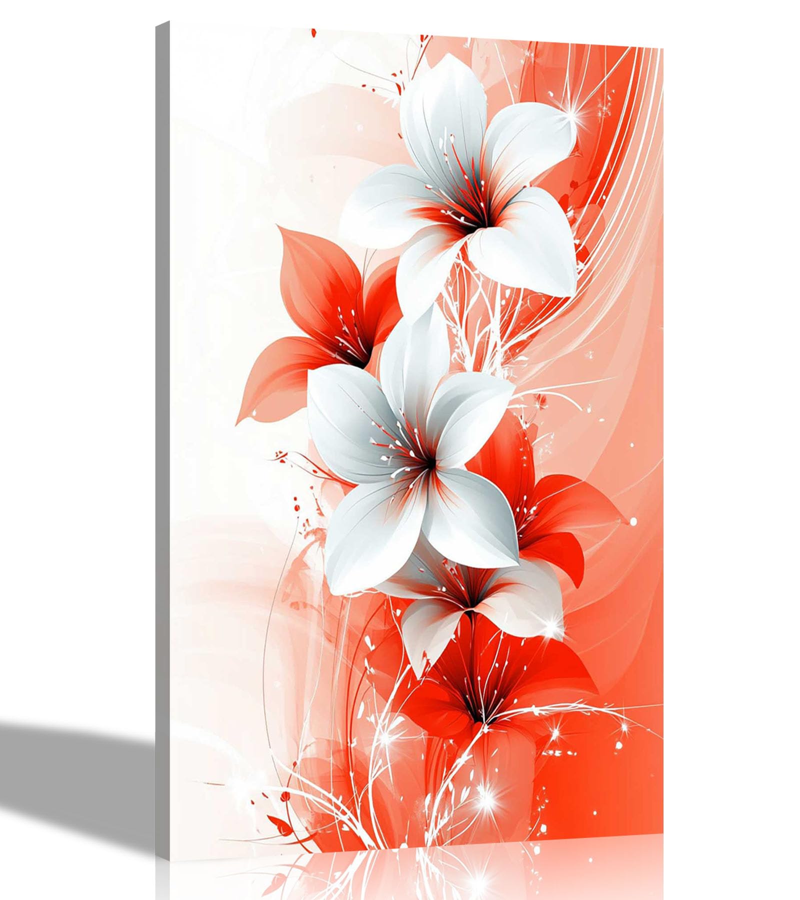Artley Prints - Abstract Red Lily Flowers Canvas Wall Art Framed Floral Pictures Contemporary Prints Ready to Hang Decoration 60 x 40cm (24 x 16 inches) A2