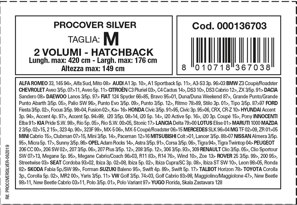 CORA 000136703 Copriauto Semi-Impermeabile Procover Silver, Misura M