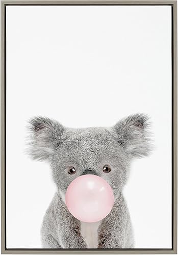 Kate and Laurel Sylvie Bubble Gum Koala - Lienzo enmarcado para pared por Amy Peterson Art Studio 23 x 33 pulgadas, gris arte de animales de