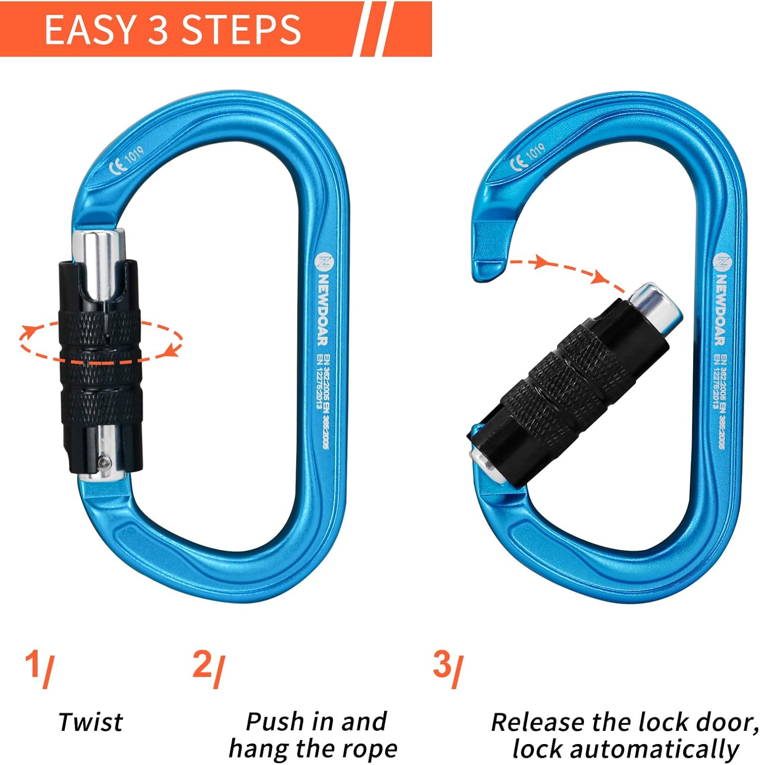 NewDoar 25KN CE&UIAA Certified Climbing Carabiner Professional, O-Shape Heavy Duty Caribeaner for Rappelling