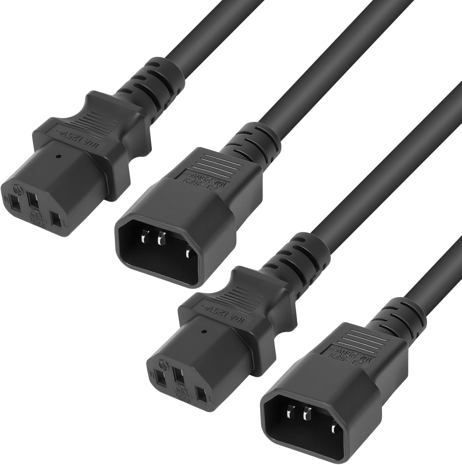 IEC 320 C14 to C13 Power Cable 24Inch/2Feet, 18AWG 10A 250V Heavy Duty IEC C14 Male to C13 Female PDU Power Extension Cord for Kettle Lead PDU Style, Computer, Monitors, Server, UPS, Printer, PC-2Pack