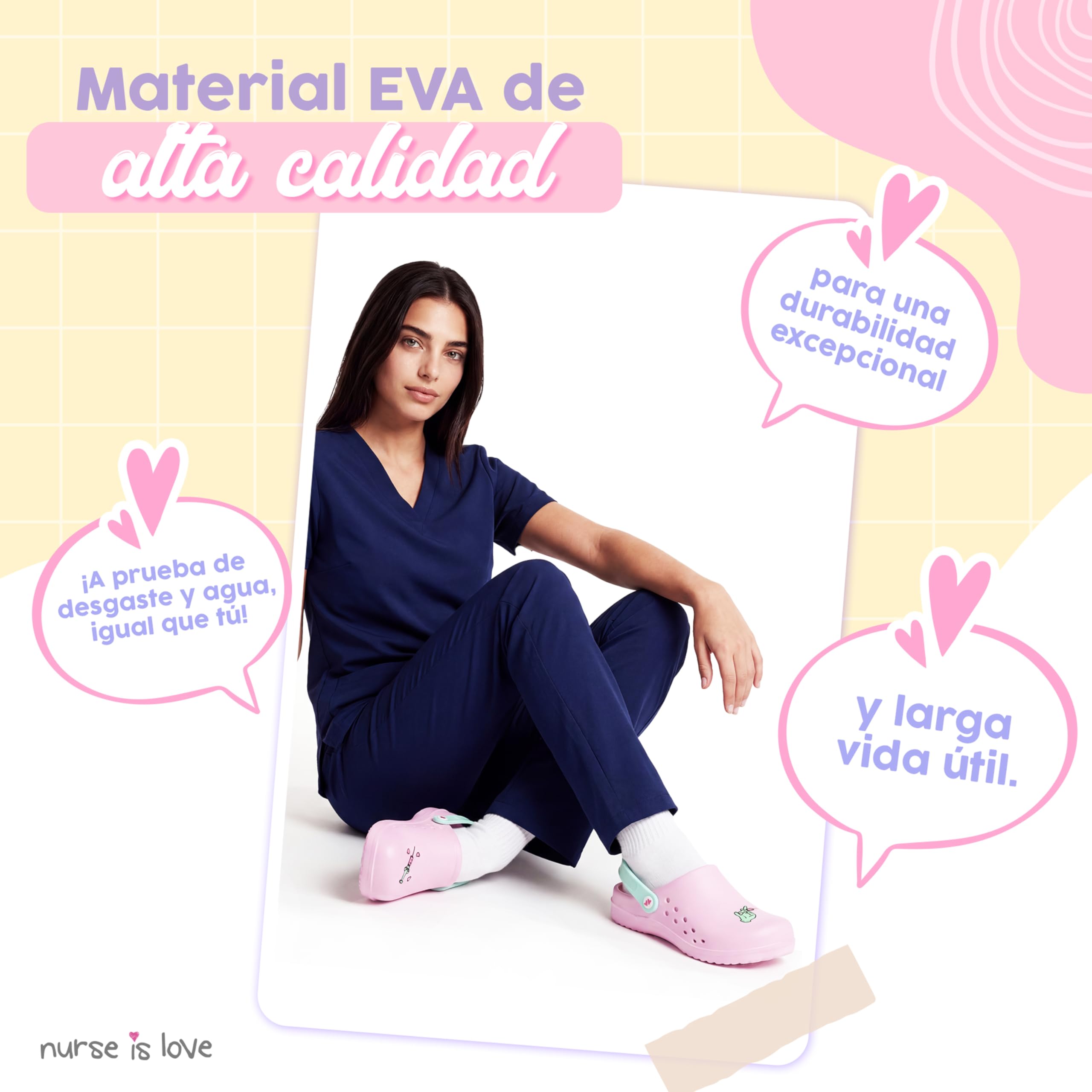 Nurse is Love Zuecos Mujer - Zuecos EVA Ligeros, Zapatos de Mujer Cómodos | Regalos para Ella | Accesorios & Vet - FR