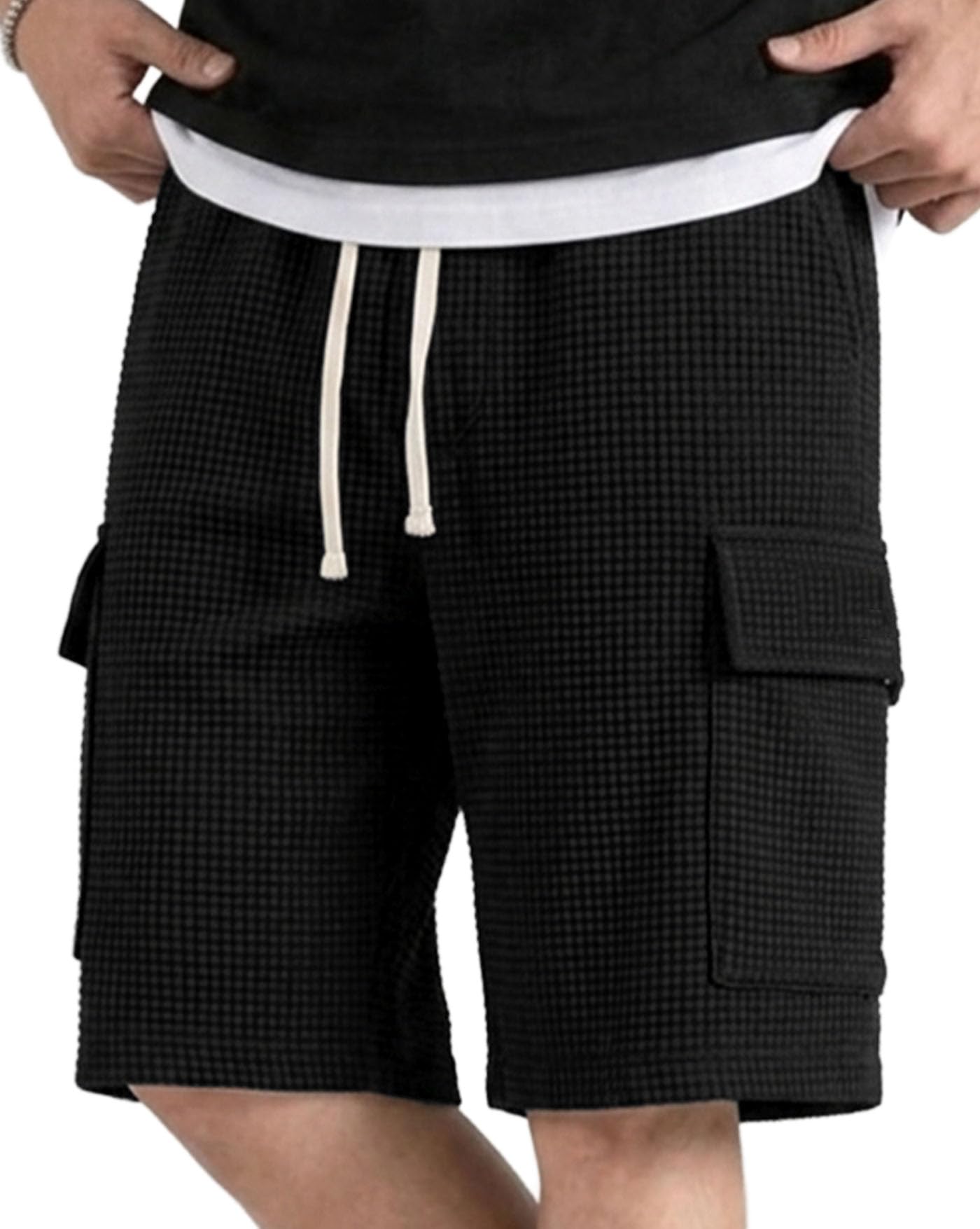 Men Solid Drawstring Waist Casual Knee Length Boxers ||Solid Men Black Basic Boxers-picture-45