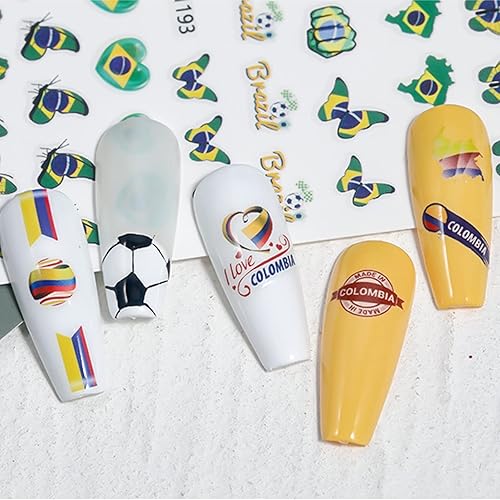 Miniatura 4 de 12 hojas de calcomanías de arte de uñas para copa europea en 3D autoadhesivas bandera de fútbol americano logotipo del equipo nacional diseño de