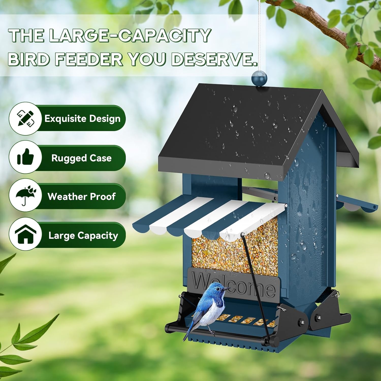 2025 Squirrel Proof Bird Feeders for Outdoors with Weight-Activated, 5LB Metal Hanging Bird Feeders for Outside, Large Wild Feeders for Cardinals, Chickadees, Durable Backyard Feeders