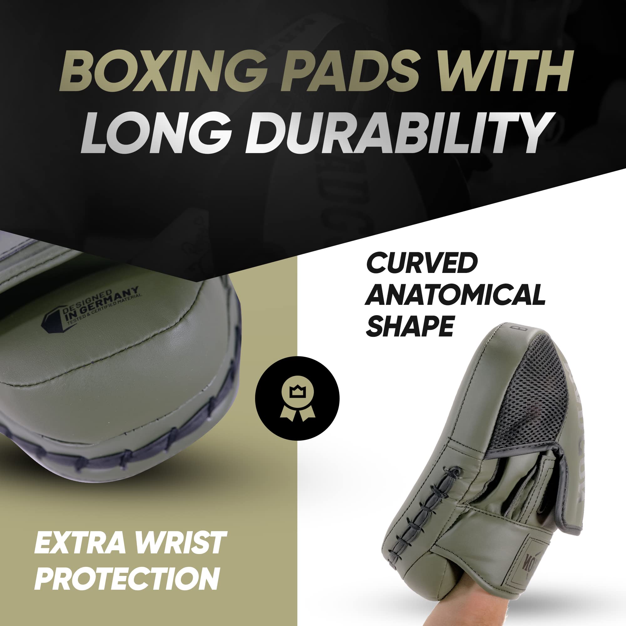 MADGON Pao Boxe avec Rembourrage de Haute Qualité pour Une Absorption Optimale des Chocs – Patte d’Ours Boxe Durable pour Les Arts-Martiaux, Le Kickboxing et la Boxe- 1 Paire - Sac Inclus