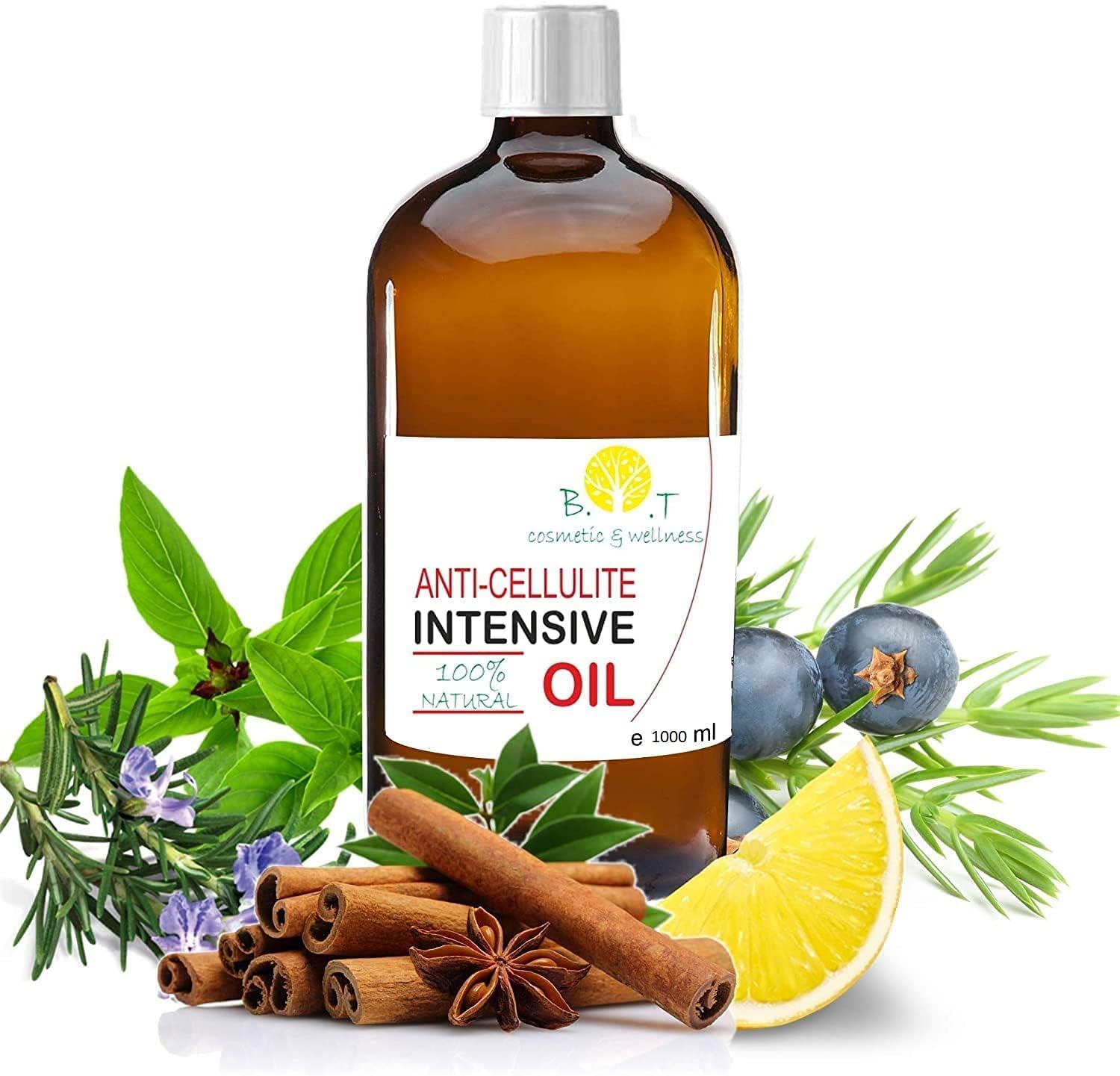 Fat Burning Oil, Anti Cellulite Oil, 100% Natural, 35 Fl OZ with Powerful Essential Oils, Slimming Treatment, Massager, Liposuction, Cupping - Anti Stretch Mark, Sculpting Oil, Women and Men