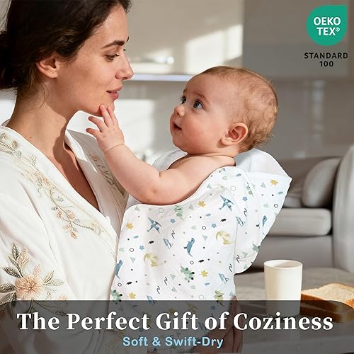 Miniatura 5 de VOOVA & MOVAS Paquete de 2 toallas de baño con capucha para bebé, 100% muselina de algodón, 300 GSM, 32 x 32 pulgadas, 0-24 meses, toalla grande