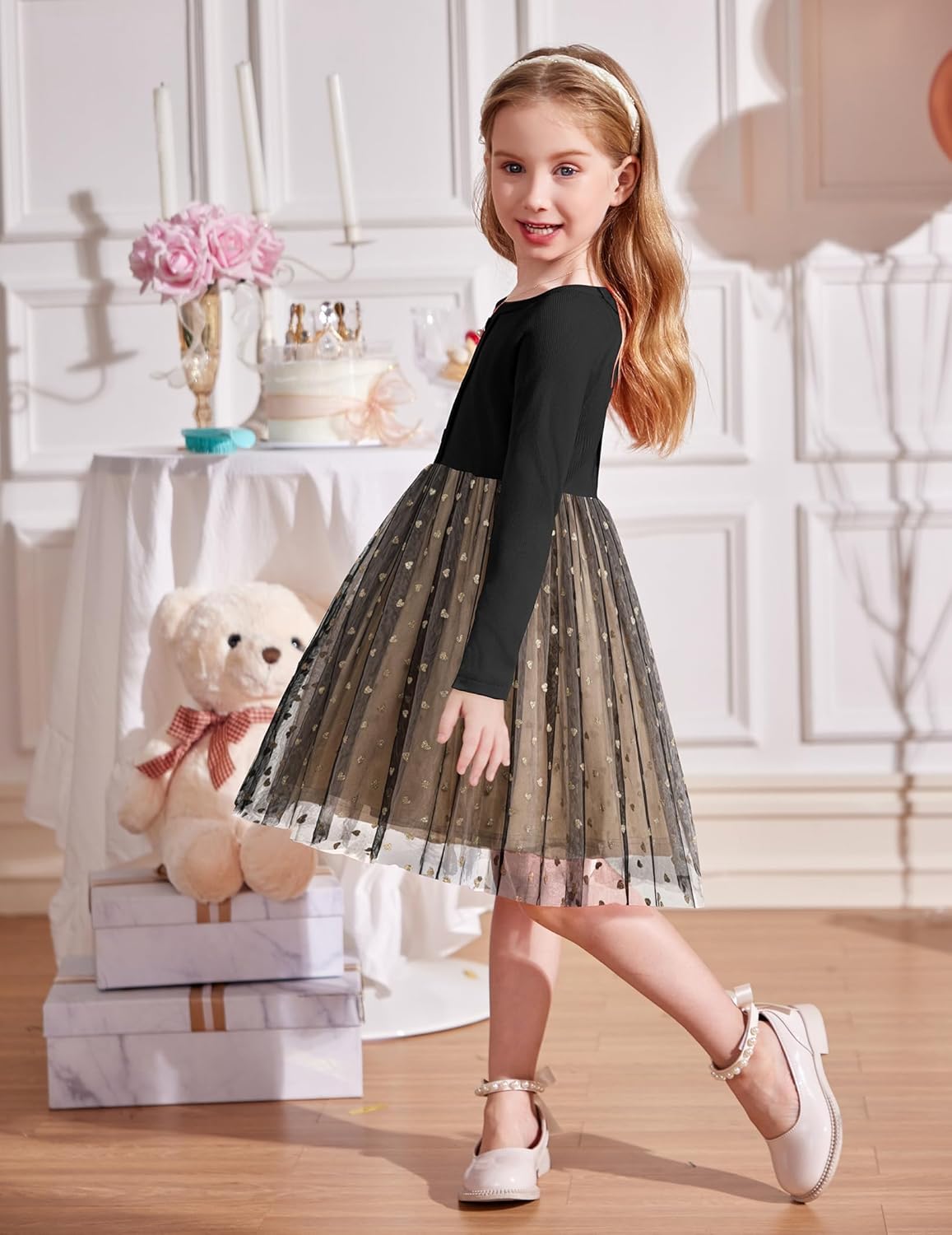 Arshiner Toddler Girls Tutu Dress Long Sleeve Fall Winter Button Front Party Tulle Dresses 2-8Y - Image 6