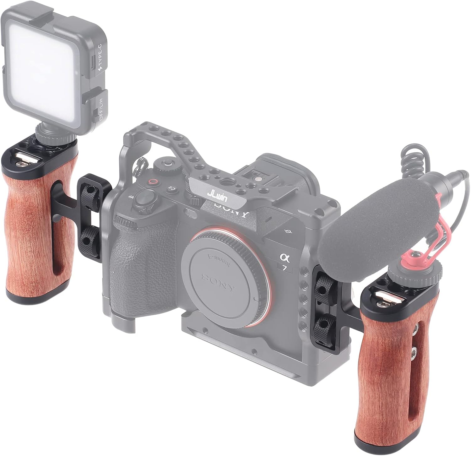 FocusFoto Wooden Side Handle Grip Left/Right Handgrip with 1/4"-20 & 3/8"-16 & Cold Shoe Mount Universal for DSLR Mirrorless Camera Cage Rig Video LED Light (Standard Version)