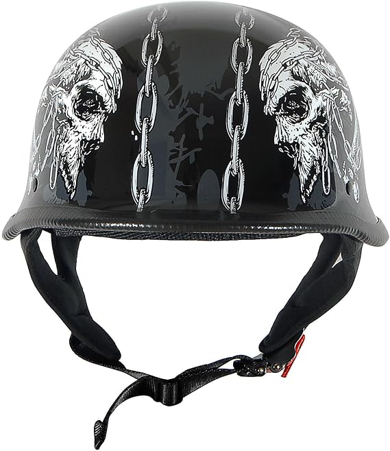 1Storm Novelty Motorcycle Half Face Helmet Open German Style DOT Approved: HKY602 Chain Skull
