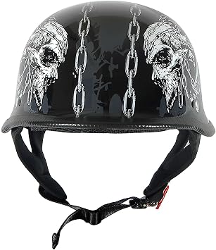 1Storm Novelty Motorcycle Half Face Helmet Open German Style DOT Approved: HKY602 Chain Skull