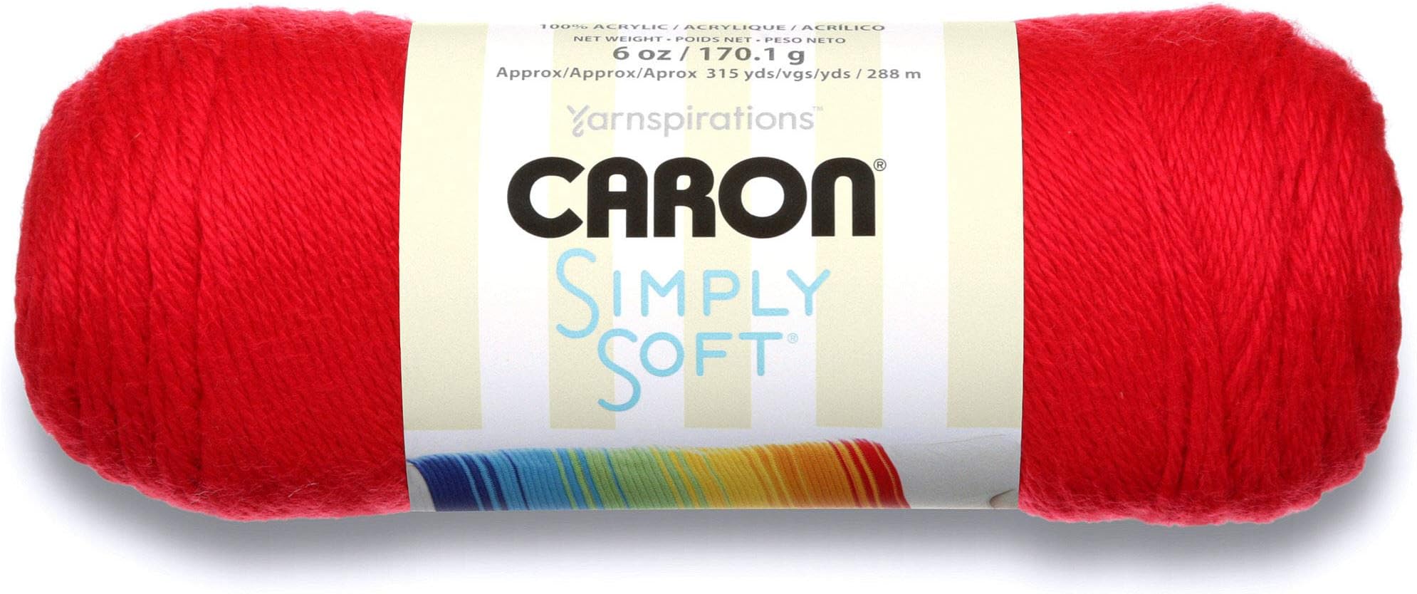 Caron Simply Soft Solids Yarn (4) Medium Gauge 100% Acrylic - 6 oz - Red - Machine Wash & Dry