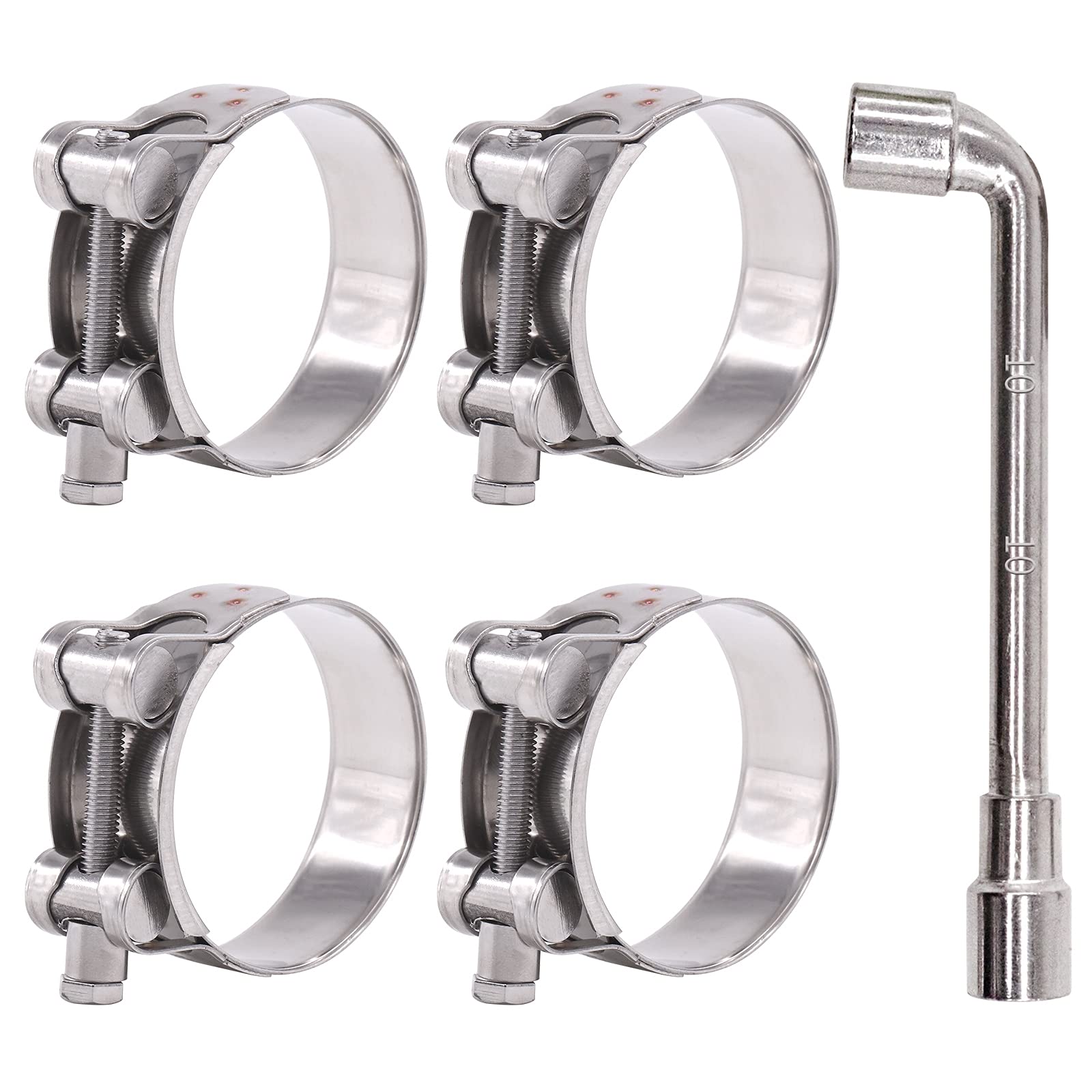 Glarks 4Pcs 56-59mm T-Bolt Hose Clamps 304 Stainless Steel Heavy Duty Ear Clamp Tube Clamp Adjustable Pipe Clamps for 2.2''-2.3'' Dia Range Hose (56-